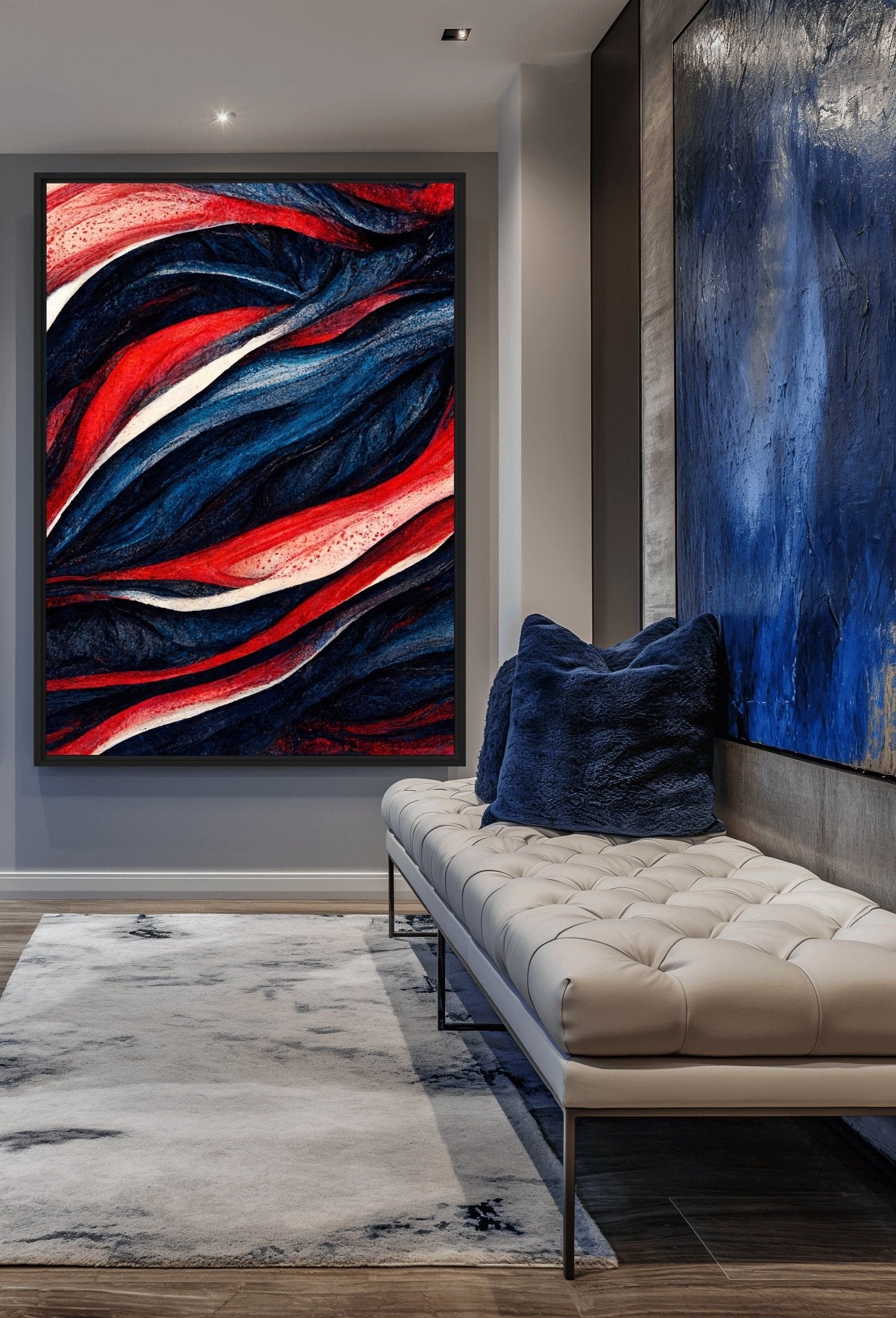 Navy Red Modern Art Framed Canvas