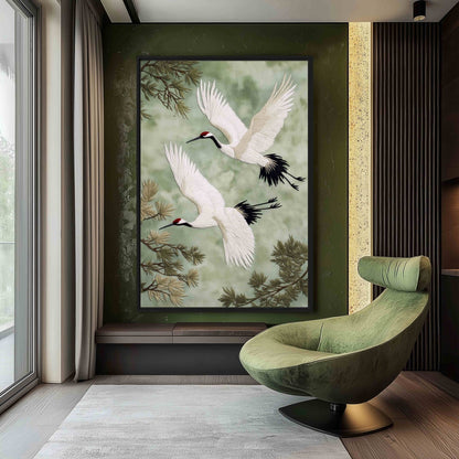Cranes Vintage Japanese Art Framed Canvas - PaintFu