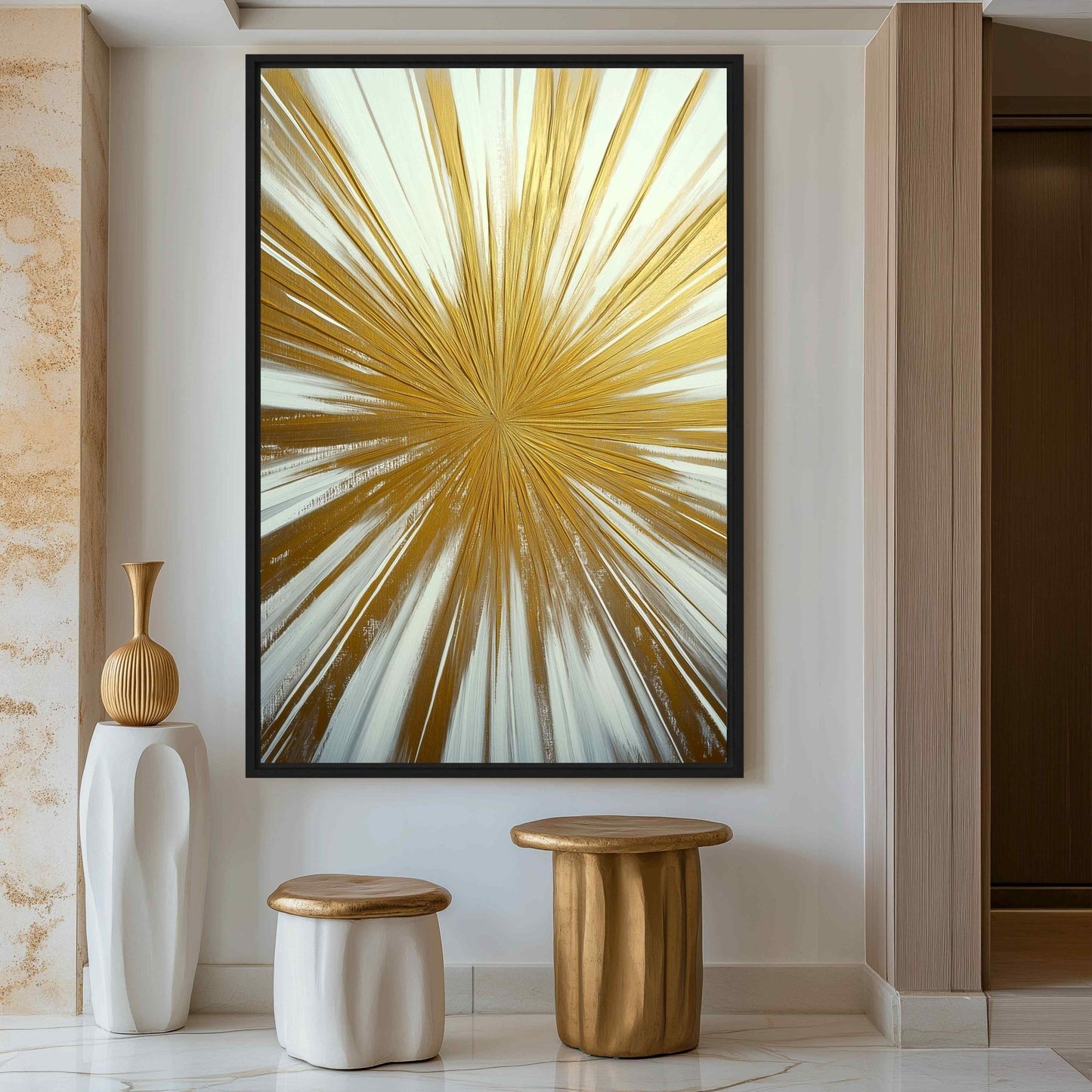 Gold Explosion Abstract Art Framed Canvas