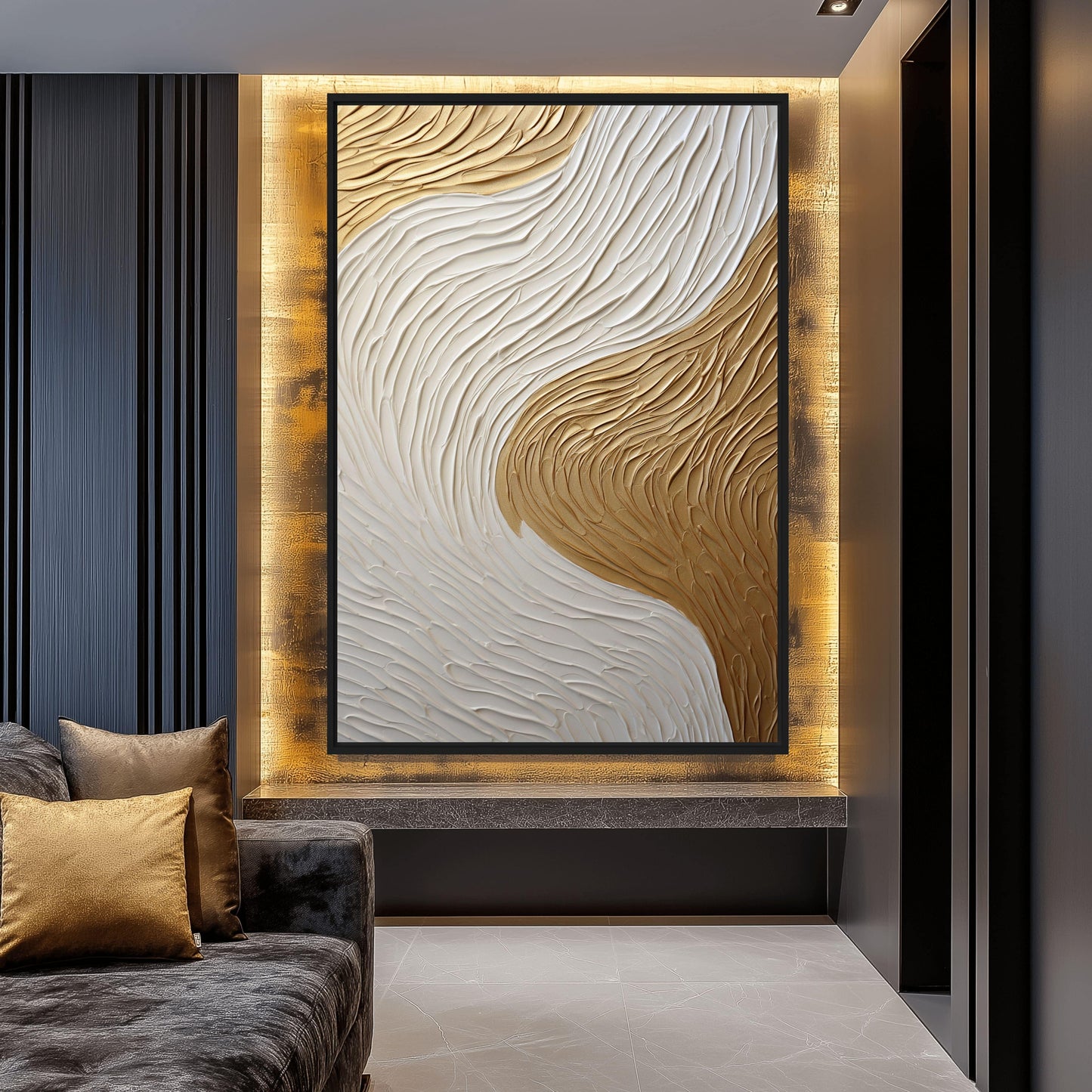 White Gold Impasto Art Digital Print