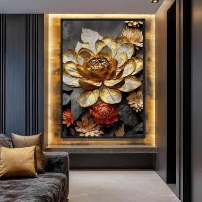 Bronze Flower Floral Art Framed Canvas