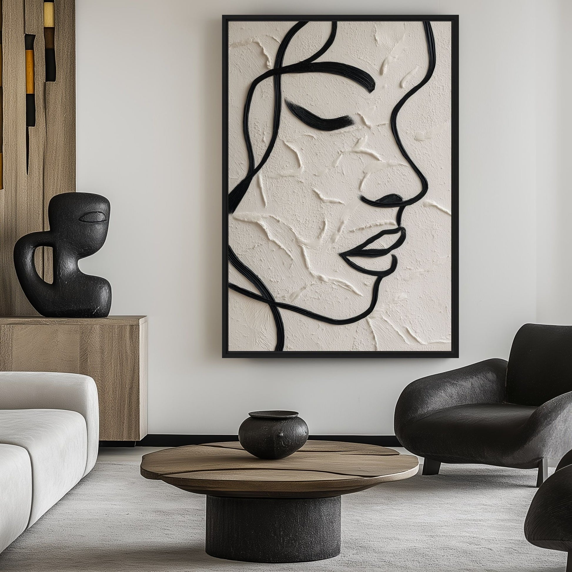 Abstract Female Face Line Art Framed canvas - PaintFu