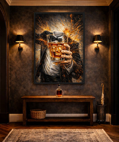 Whiskey Noir Framed Canvas - PaintFu