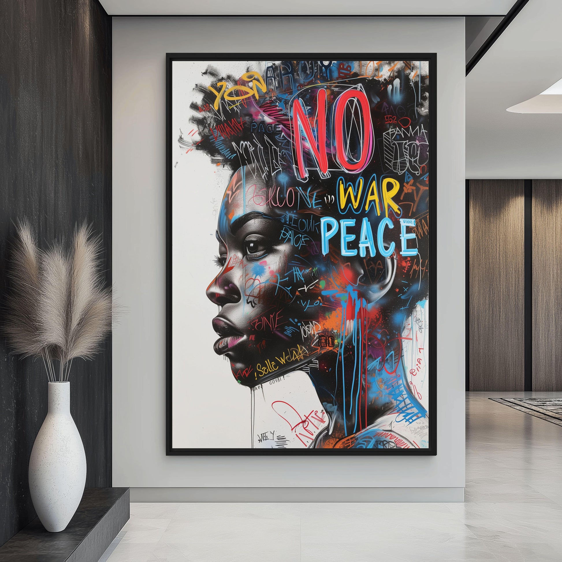 No War Graffiti Art Framed Canvas - PaintFu