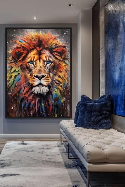 Colorful Lion Pop Art Framed Canvas - PaintFu