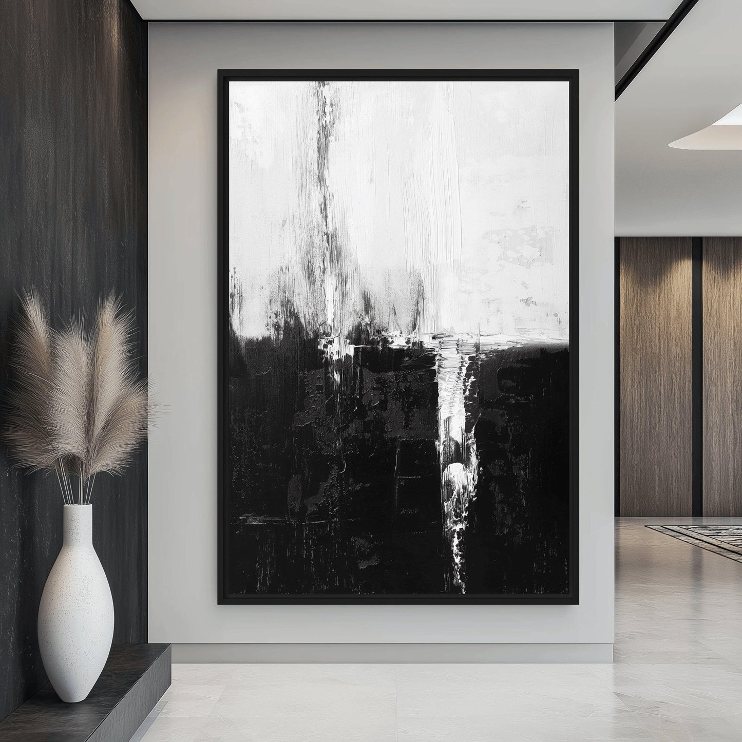 Black White Abstract Art Framed Canvas