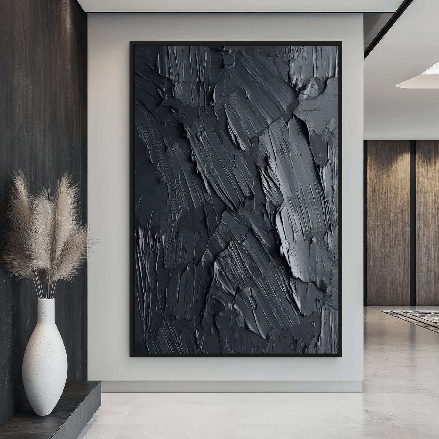 Black Impasto Art Framed Canvas