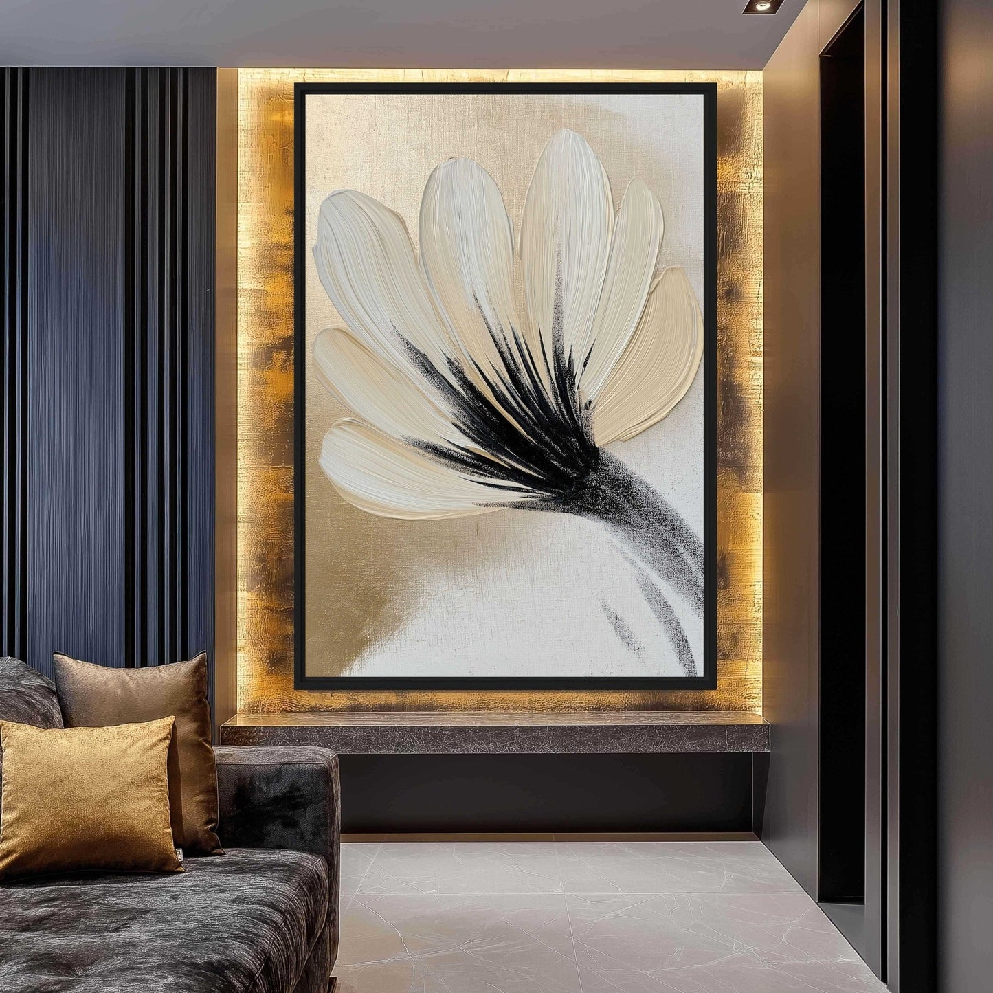 Golden Flower Brushstroke Art Digital Print