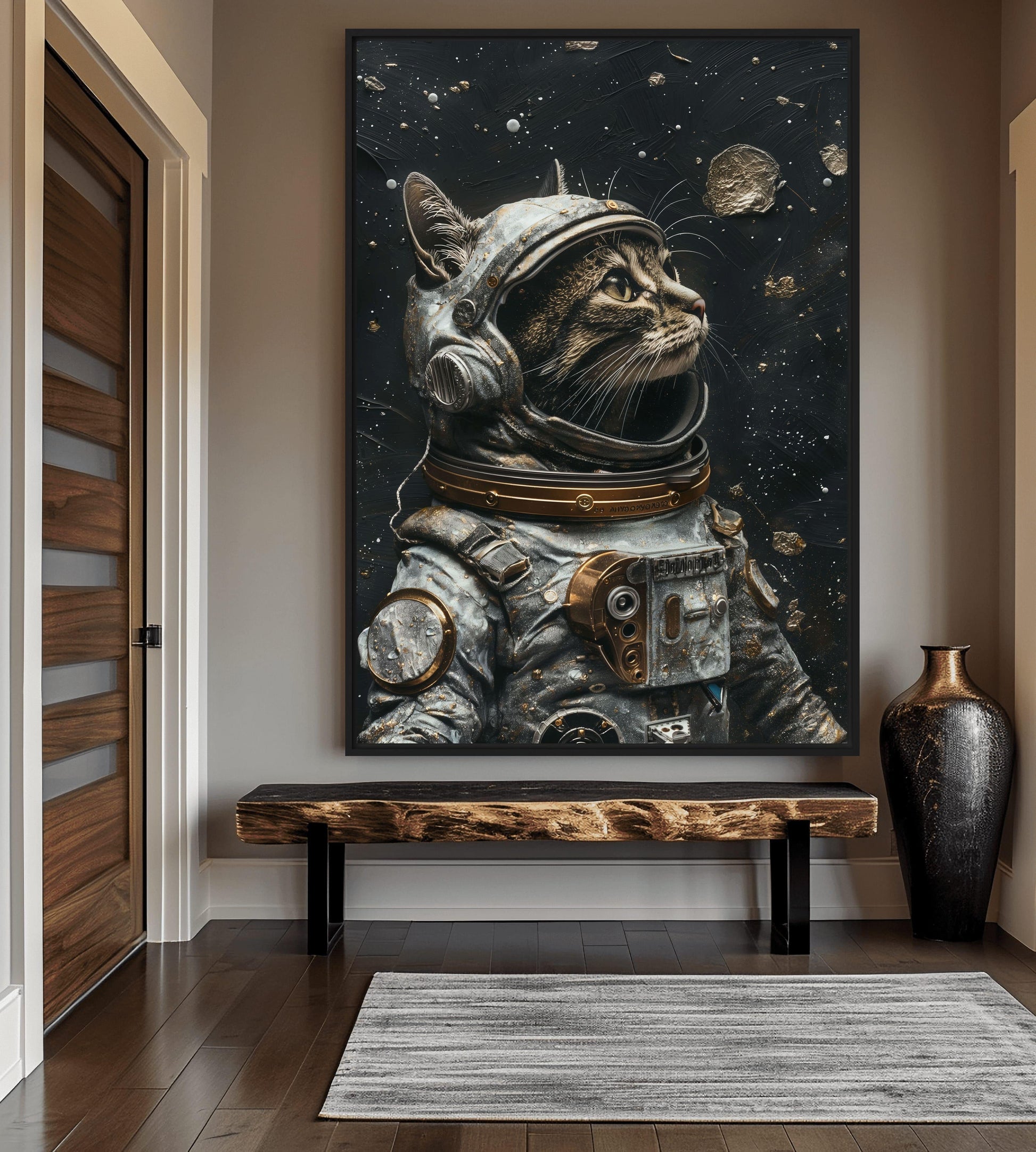 Astro Cat Space Art Framed Canvas - PaintFu