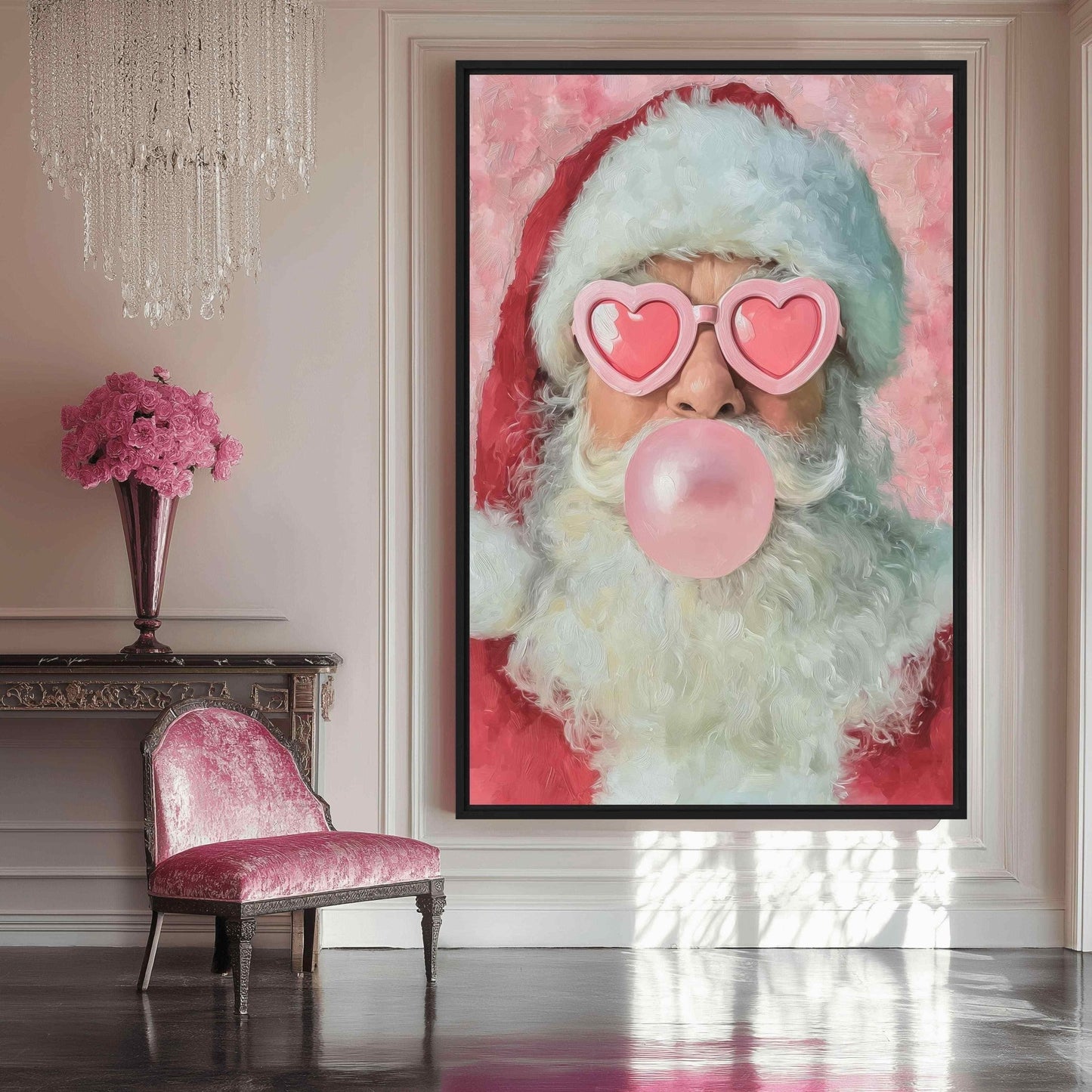 Santa Blowing Bubble Gum Framed Canvas
