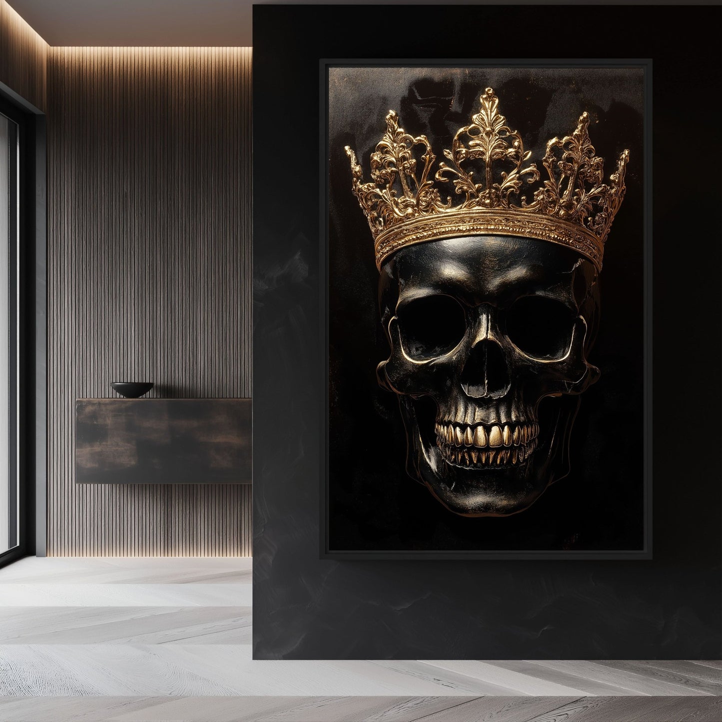 Skull with Golden Crown Gothic Art Framed Canvas