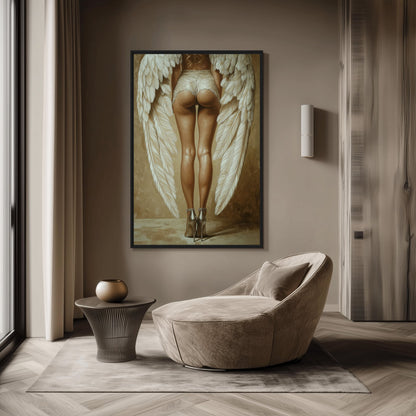 Woman with Angel Wings Sensual Art Framed Canvas