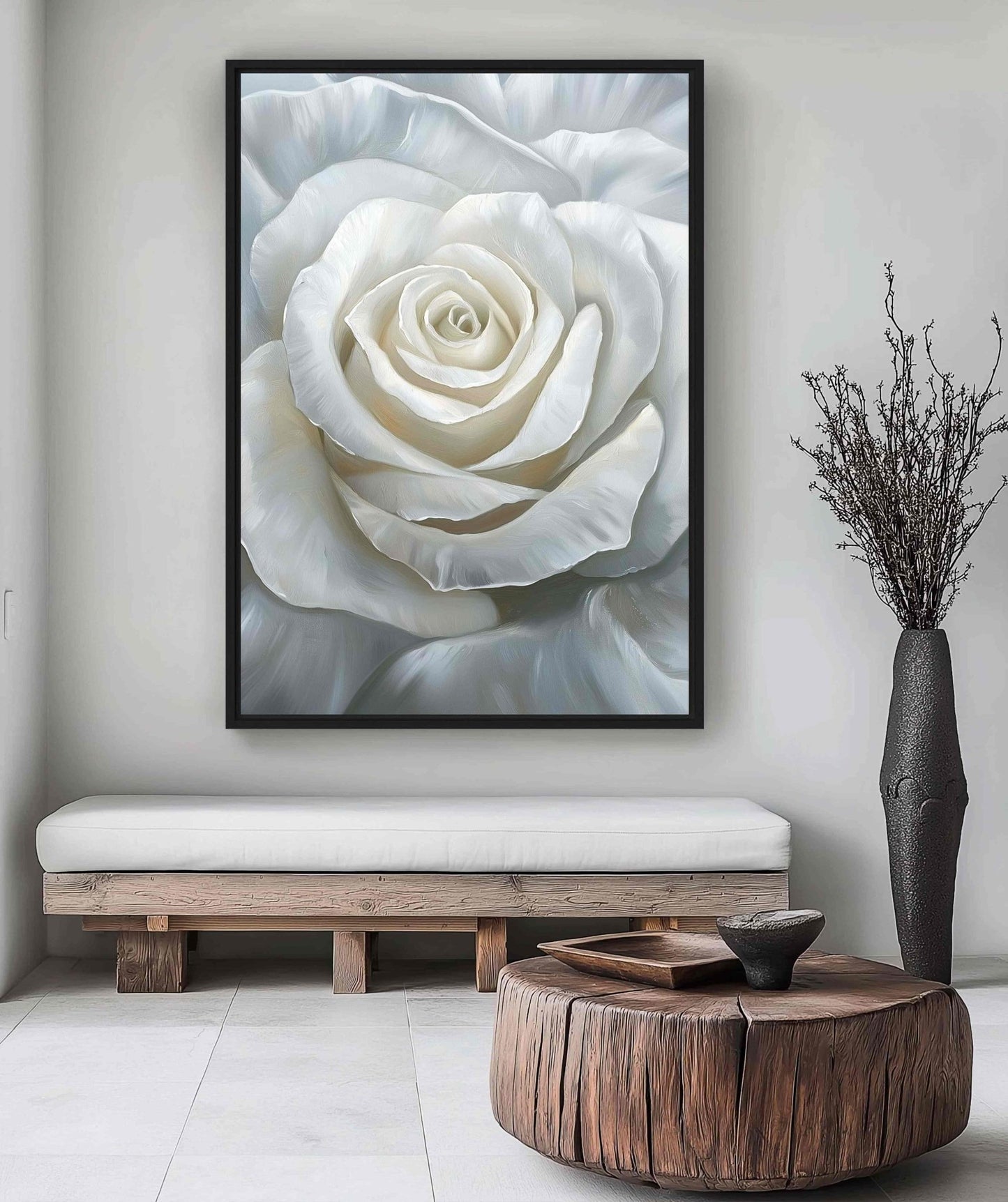 White Rose Floral Art Framed canvas - PaintFu