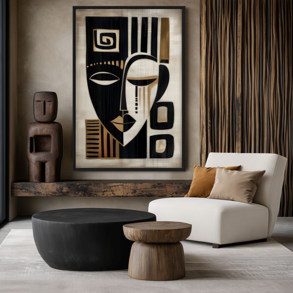 African Mask Modern Art Framed Canvas - PaintFu