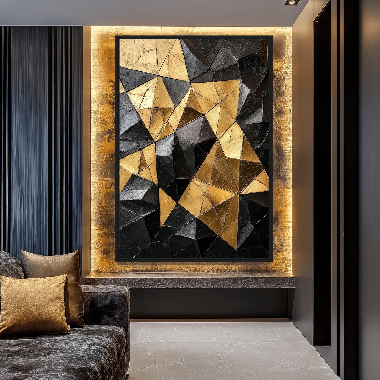 Black Gold Geometric Art Framed Canvas