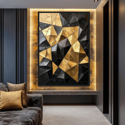 Black Gold Geometric Art Framed Canvas