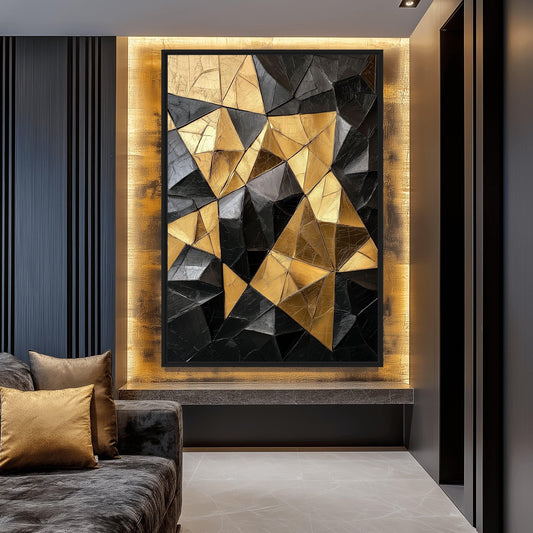 Black Gold Geometric Art Framed Canvas