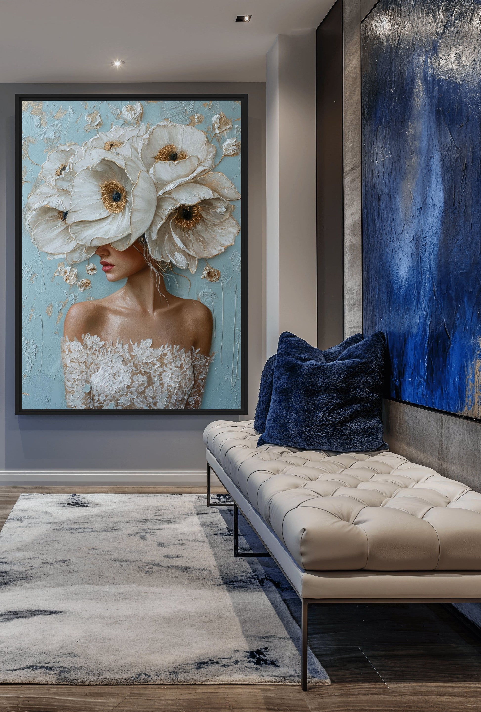Woman Flowerhead Modern Art Framed Canvas - PaintFu