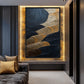 Dark Navy Gold Circles Impasto Art Framed Canvas