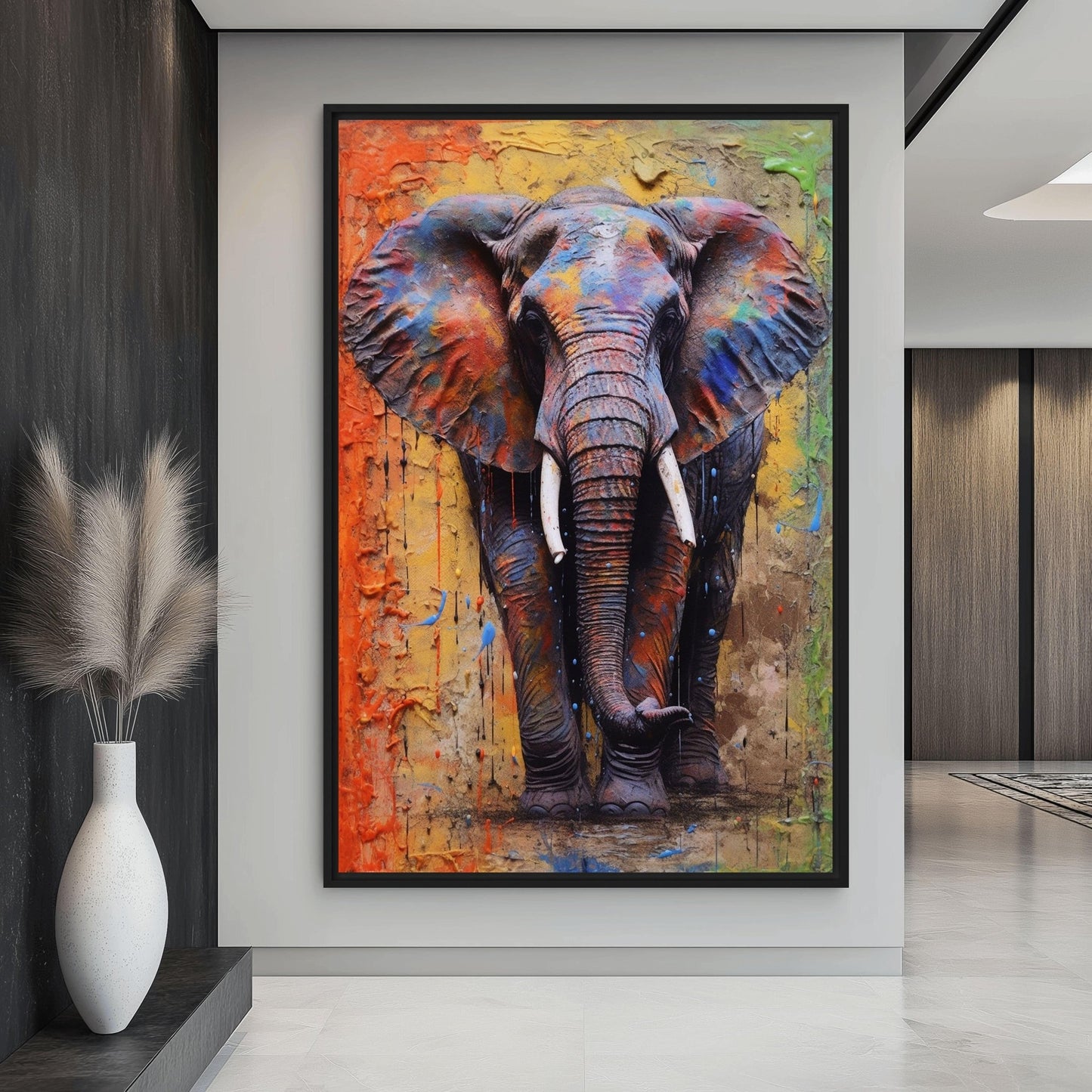 Colorful Elephant Framed Canvas