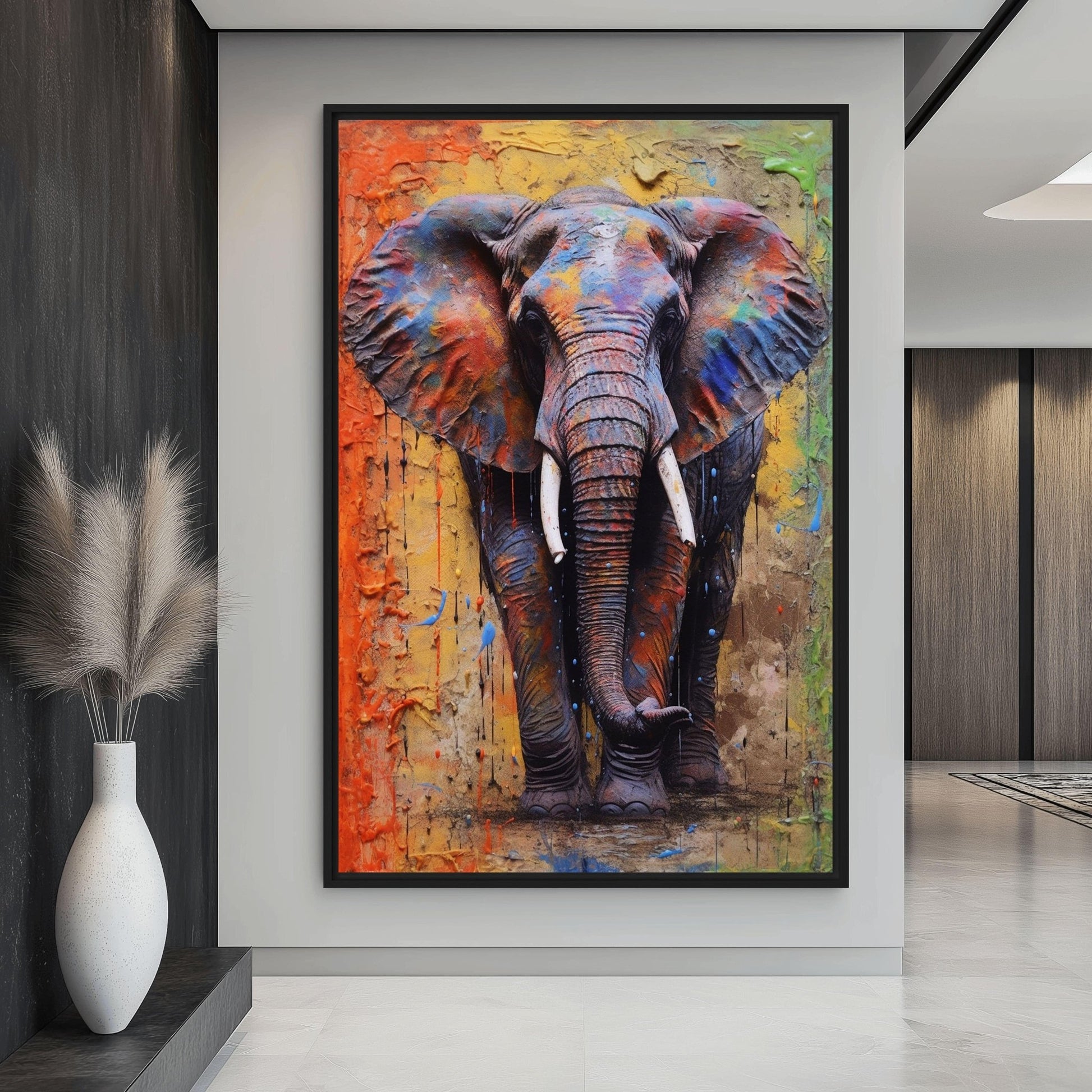 Colorful Elephant Framed Canvas