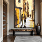 Couple In Love Yellow City Abstract Art Framed Canvas