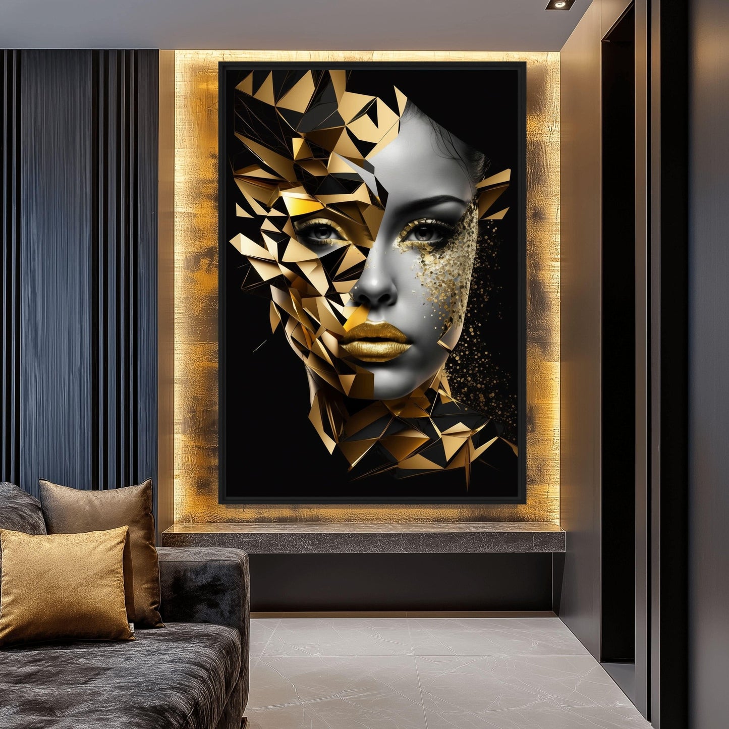 Woman Portrait Geometrical Art Framed Canvas