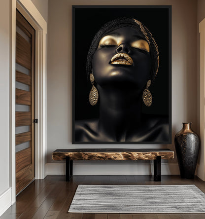 African Beauty in Gold Framed Canvas