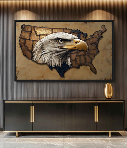American Eagle Patriotic Art Framed Canvas - PaintFu