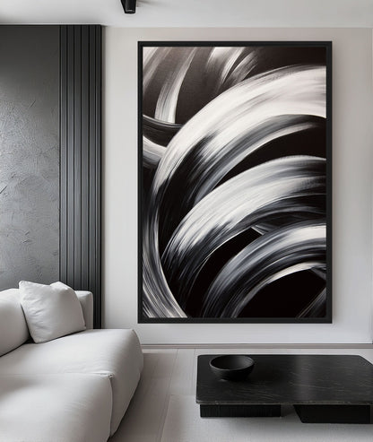 Black & White Brushstroke Art Framed Canvas