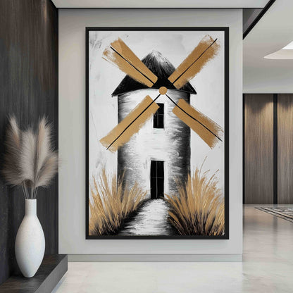 Windmill Landscape Art Framed Canvas - PaintFu