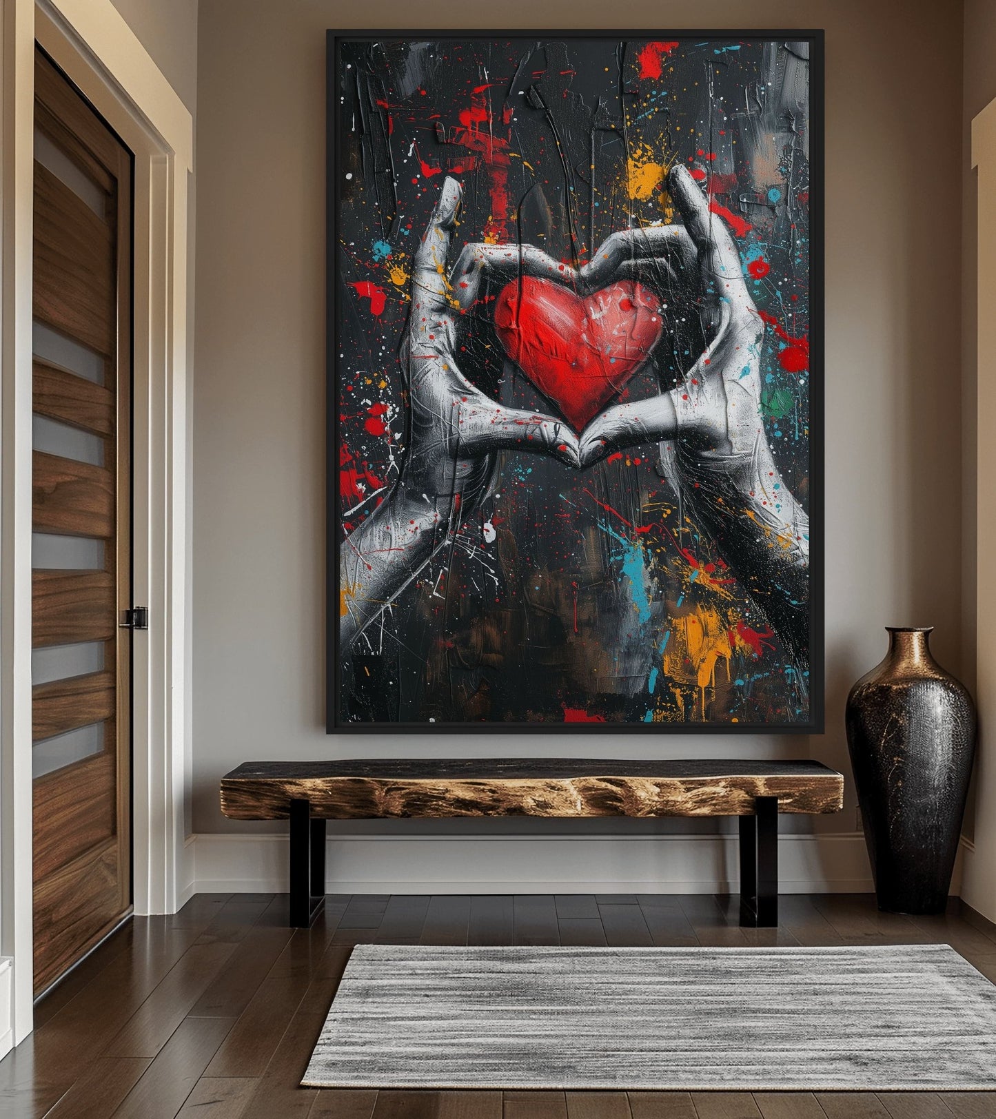 Heart Graffiti Art Framed Canvas