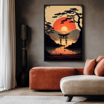 Japanese Sunset Minimalist Art Framed Canvas