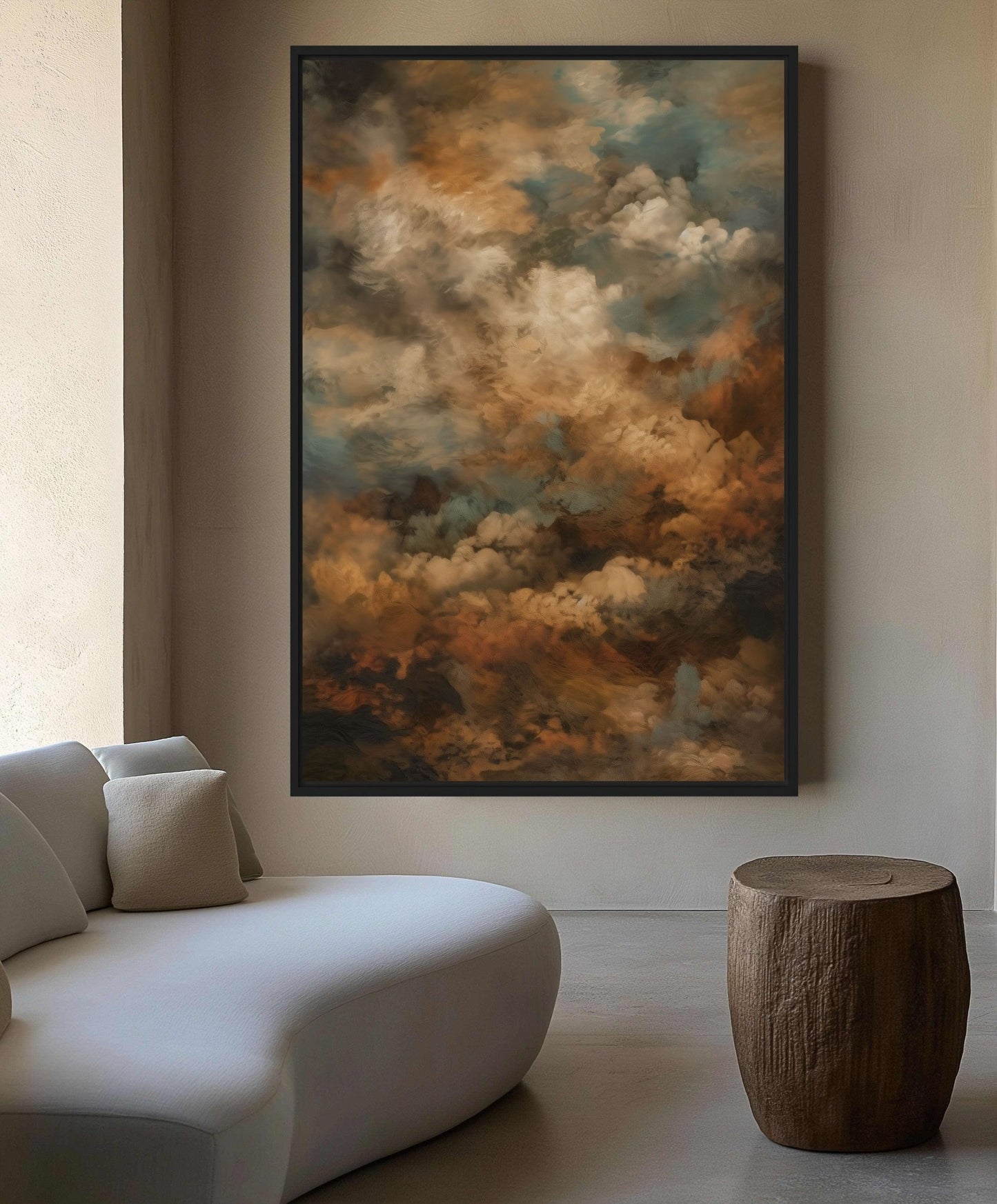 Clouds Earth Tone Wall Art Framed Canvas