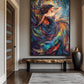 Woman In A Colorful Feather Dress Modern Art Framed Canvas