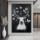 Deer Among Butterflies Framed Canvas