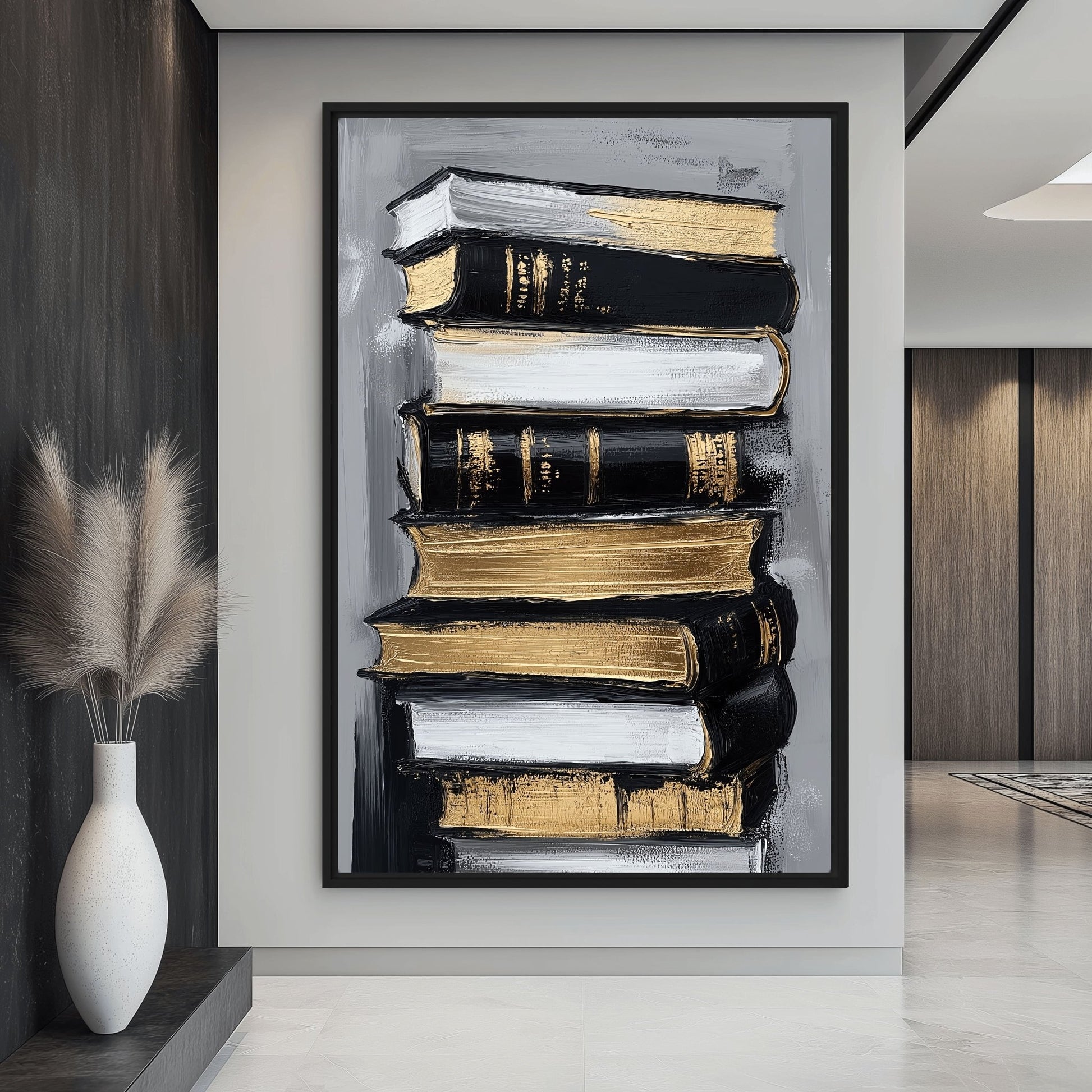 Stack of Books Modern Art Framed Canvas