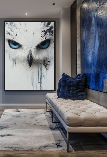 White Owl Modern Art Canvas Print Detail | PaintFu