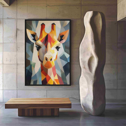 Giraffe Geometric Art Framed Canvas - PaintFu