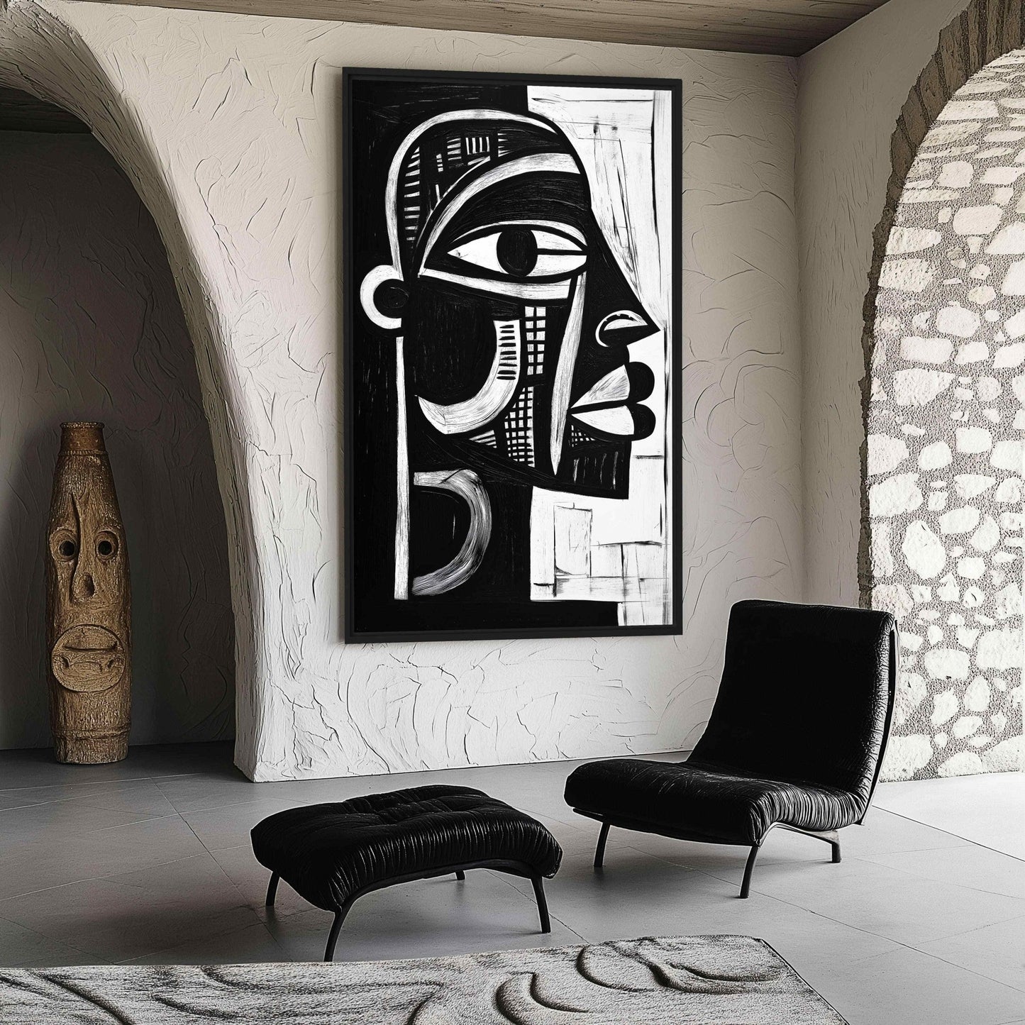 African Tribal Art Black White Digital Print