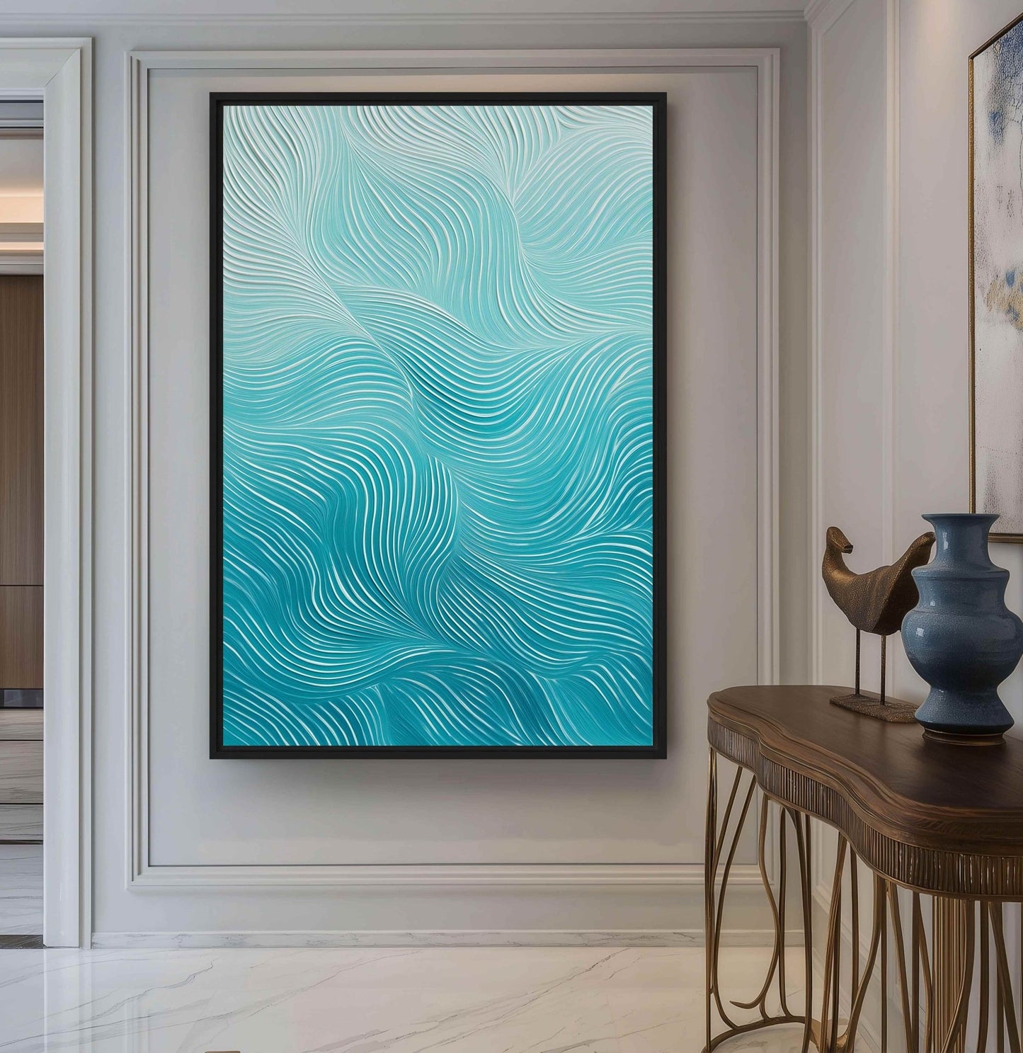 Abstract Teal Wave Digital Print - PaintFu