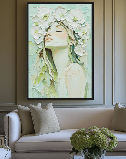 Flower Crowned Woman Digital Art Canvas Print Detail | PaintFu