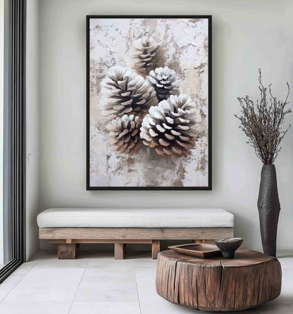 Pine Cones Winter Art Framed Canvas - PaintFu