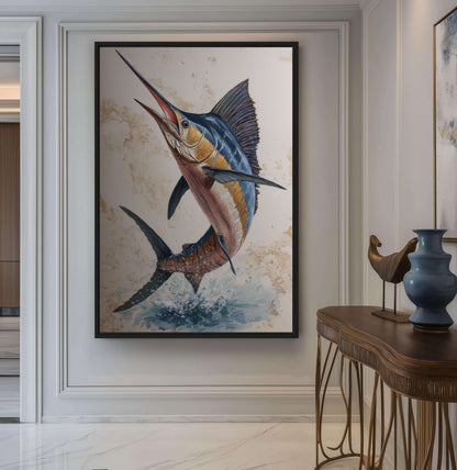 Blue Marlin Nautical Art Framed Canvas - PaintFu