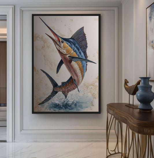 Blue Marlin Nautical Art Framed Canvas - PaintFu