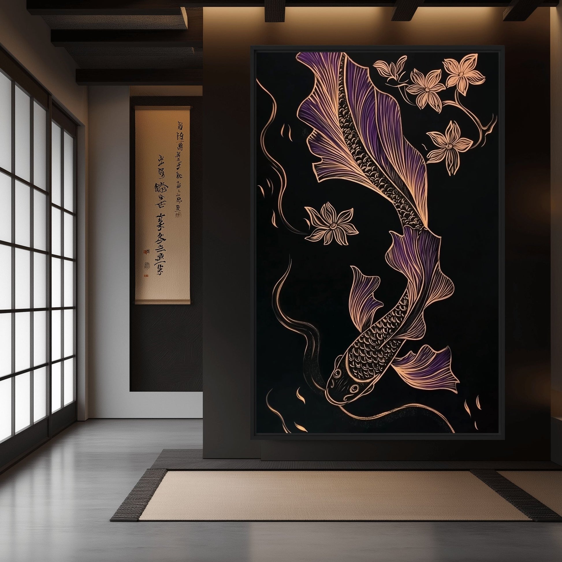 Koi Fish Line Art Framed Canvas