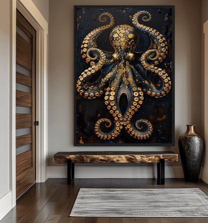 Majestic Golden Octopus Framed Canvas