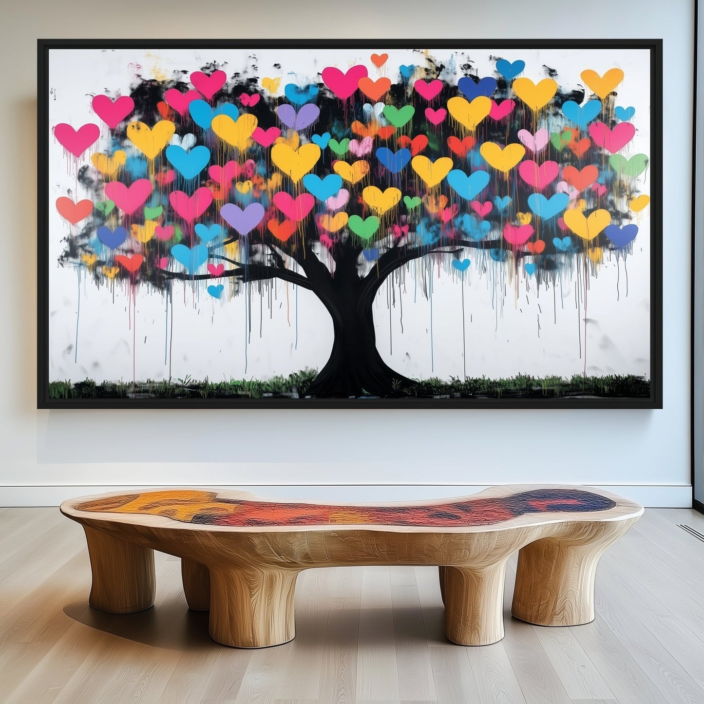 Heart Tree Graffiti Art Framed Canvas