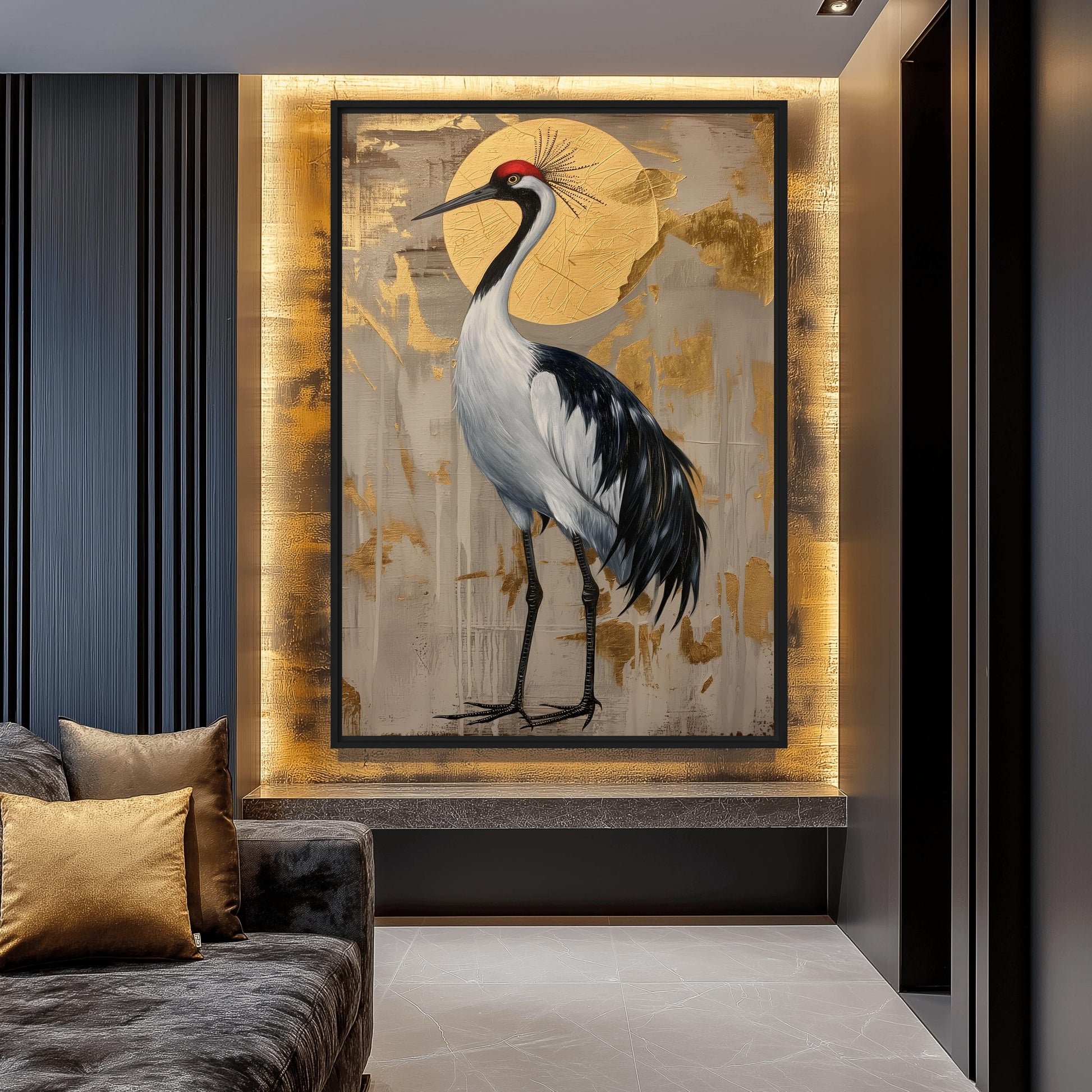 Crane Japanese Art Framed Canvas - PaintFu