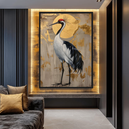 Crane Japanese Art Framed Canvas
